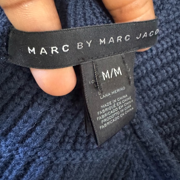 Marc Jacobs Marino Wool Dark Blue Ribbed Half Zipper Turtleneck Sweater - Picture 7 of 9